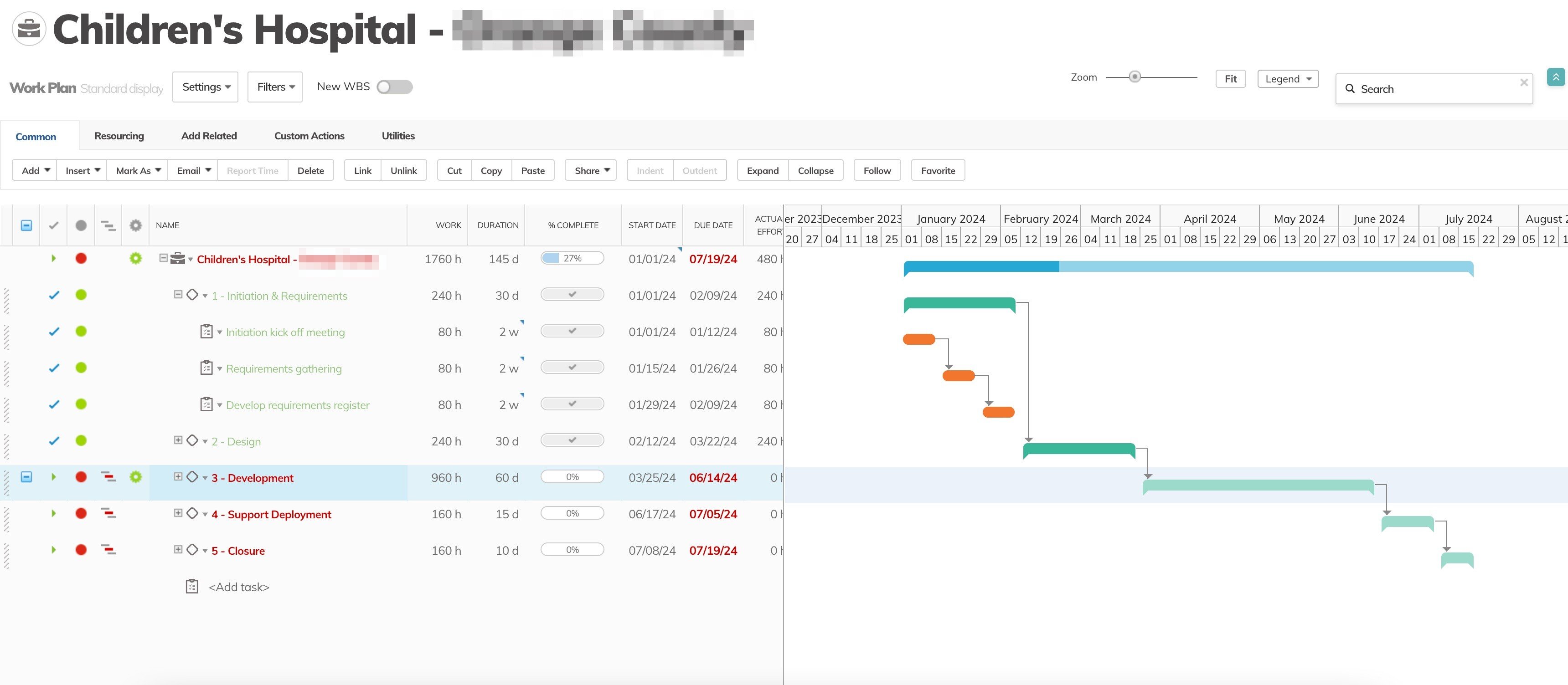 Interactive Gantt and Work Breakdown Structure